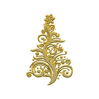 Golden Christmas Tree Designon Black PNG Image