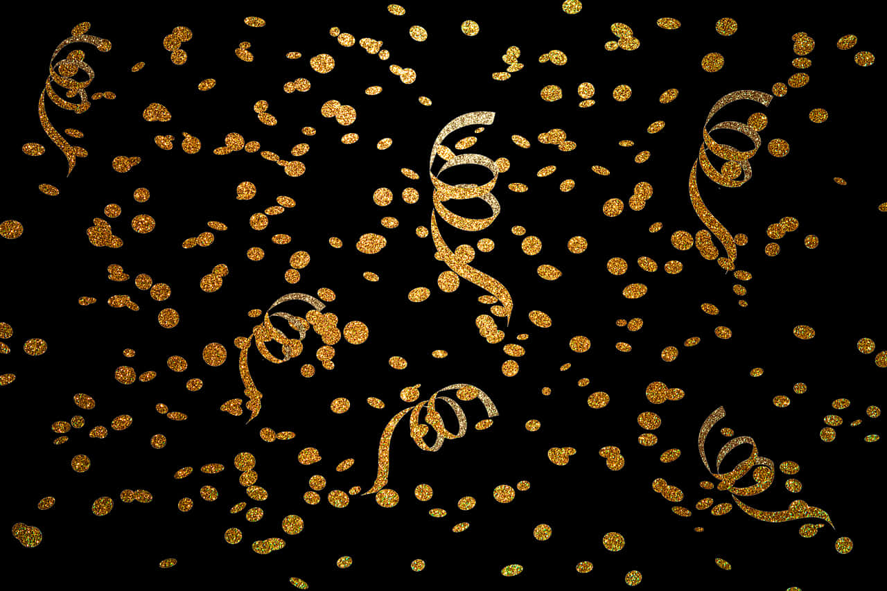 Golden Confetti Celebration Background PNG Image