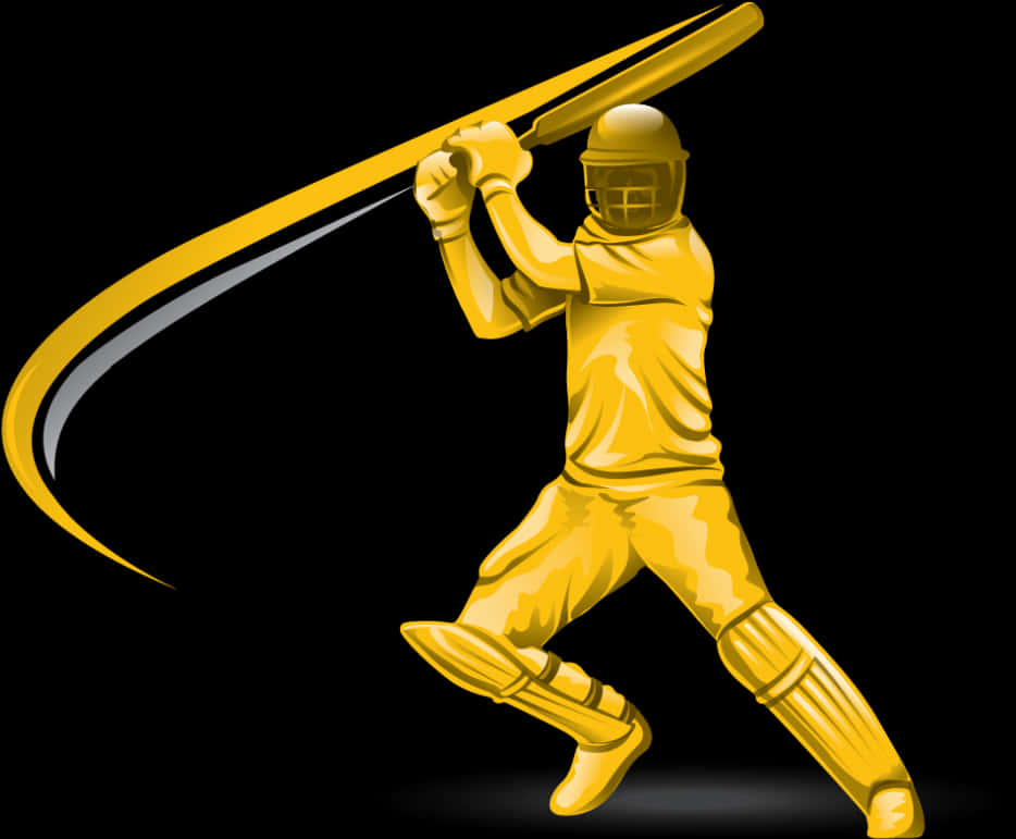 Golden Cricket Batsman Illustration PNG Image