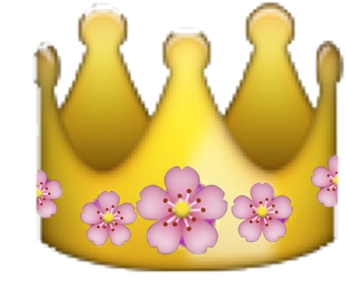 Golden Crown Emojiwith Pink Flowers PNG Image