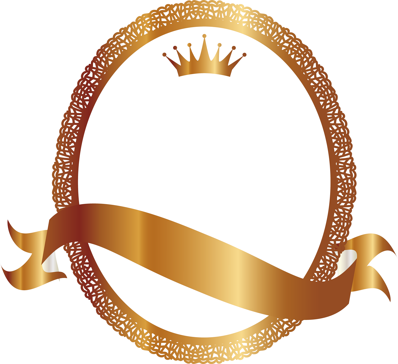 Golden Crownand Ribbon Design PNG Image