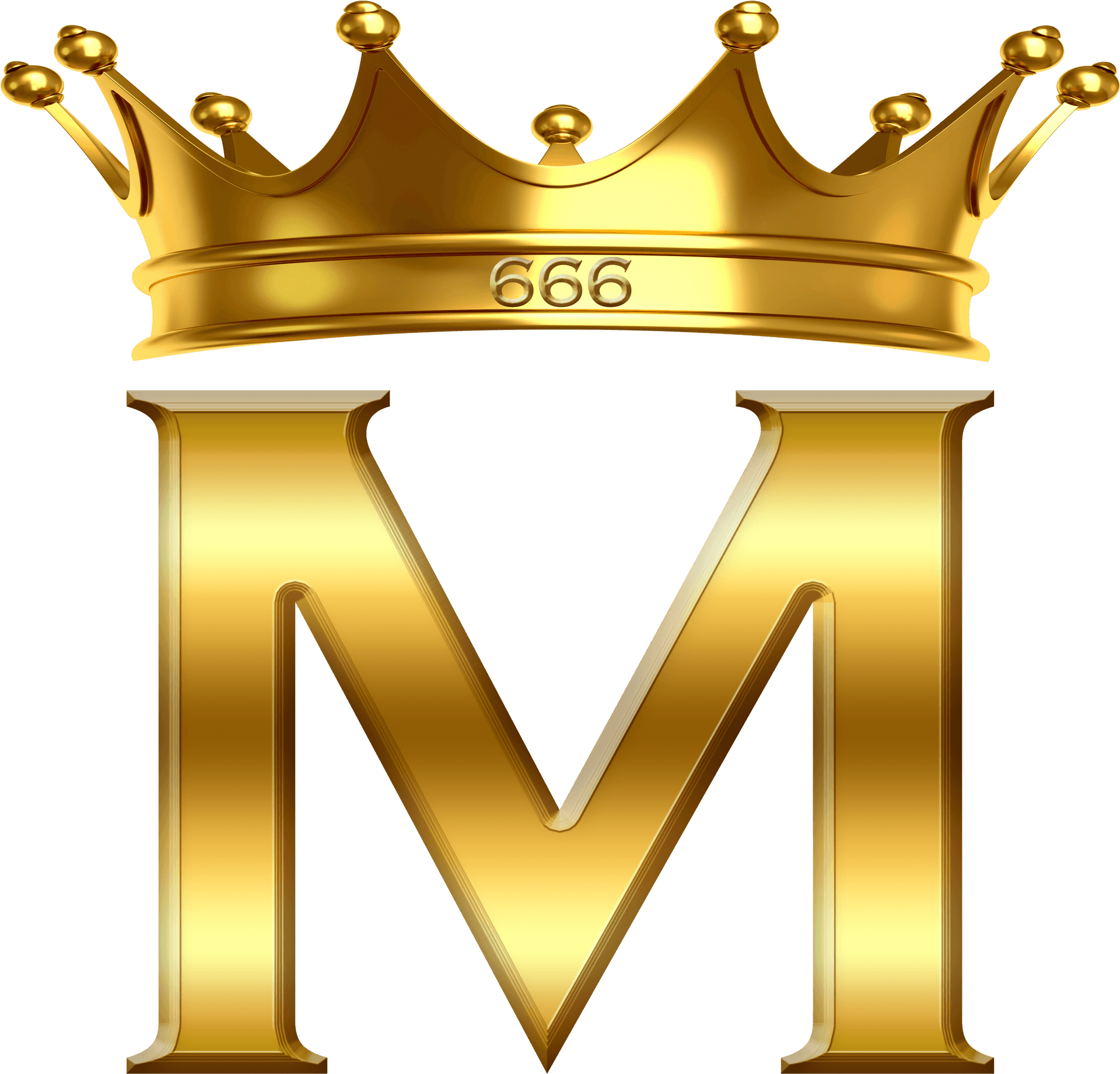 Golden Crowned Letter M666 PNG Image