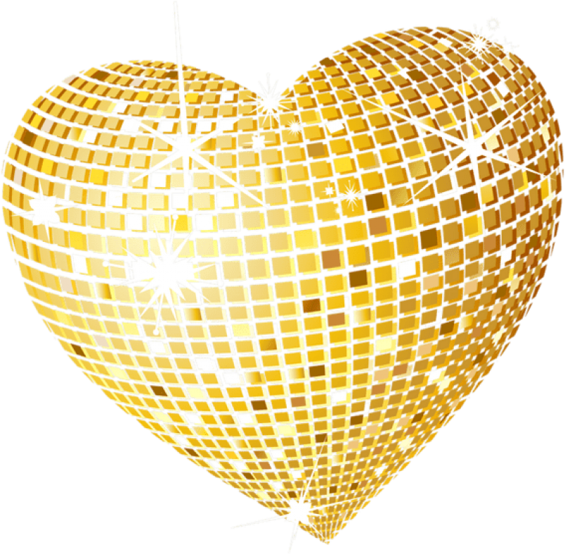 Golden Disco Ball Heart Transparent Background.png PNG Image