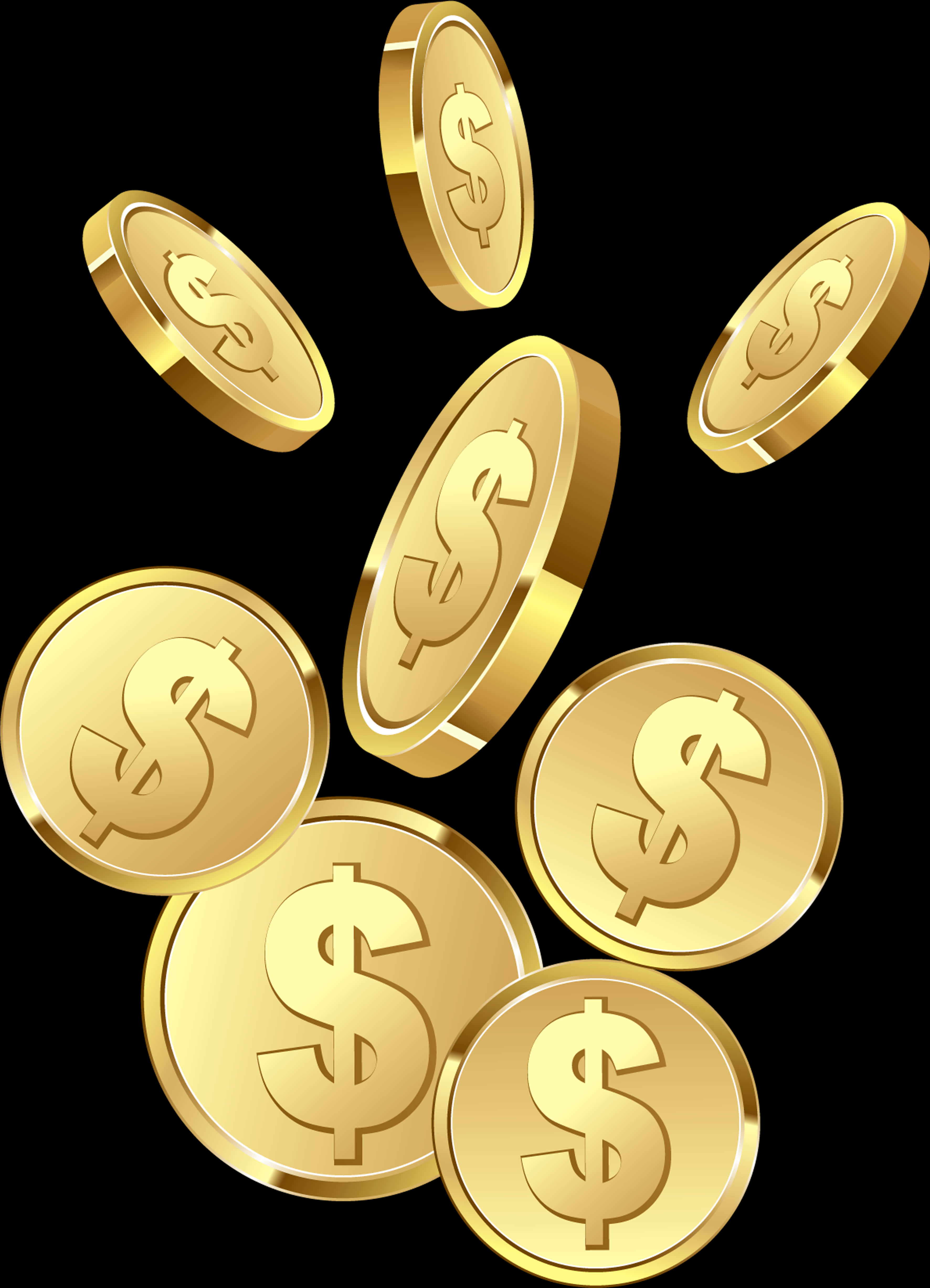 Golden Dollar Coins Falling PNG Image