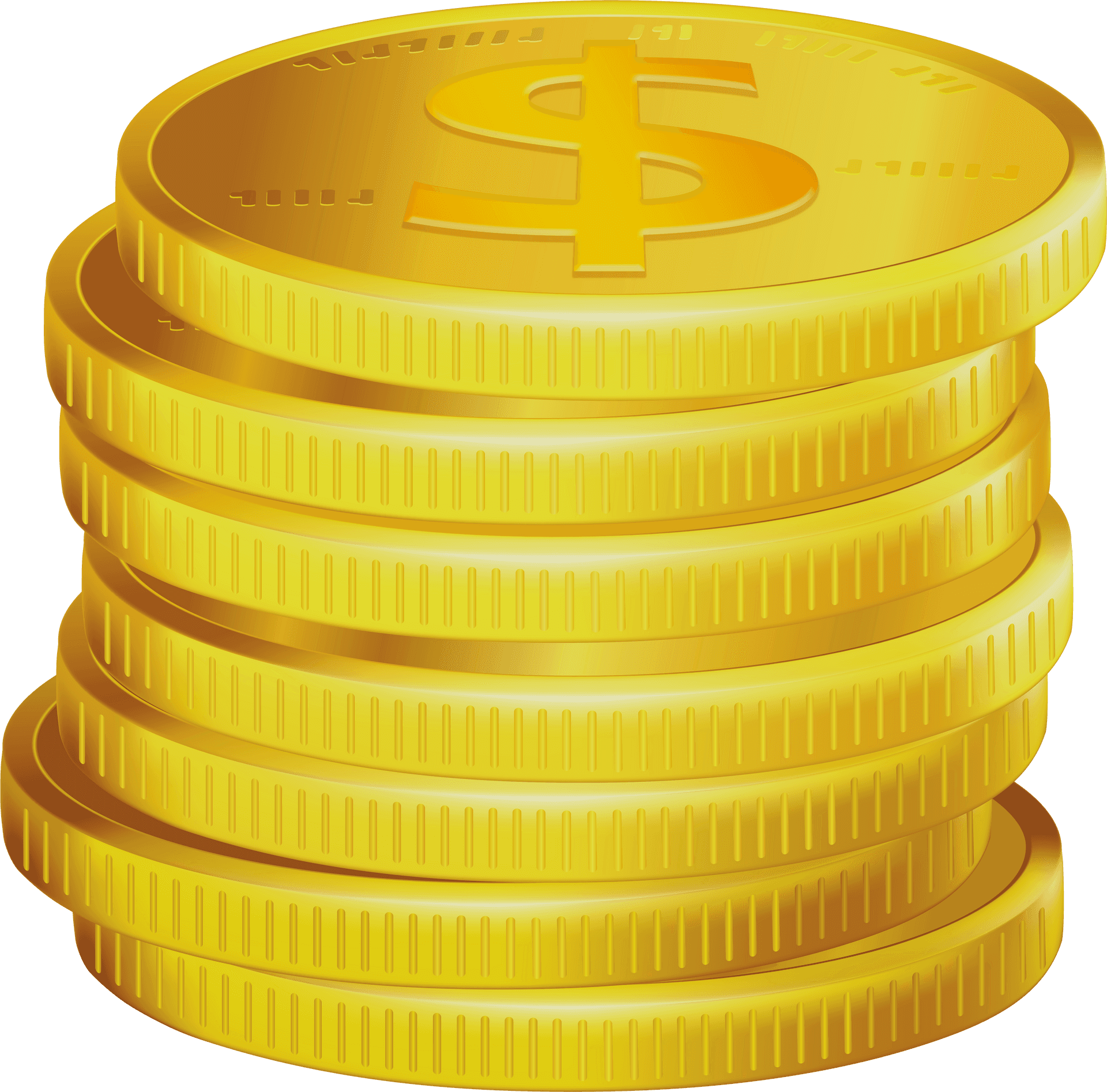 Golden Dollar Coins Stacked PNG Image