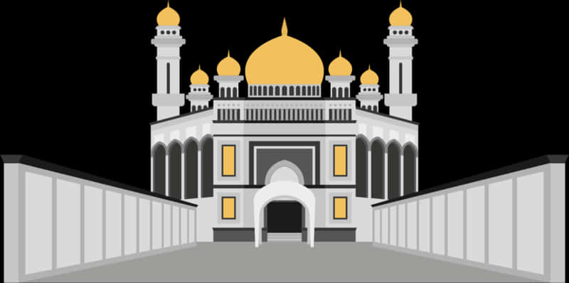 Golden Domed Masjid Vector Illustration PNG Image