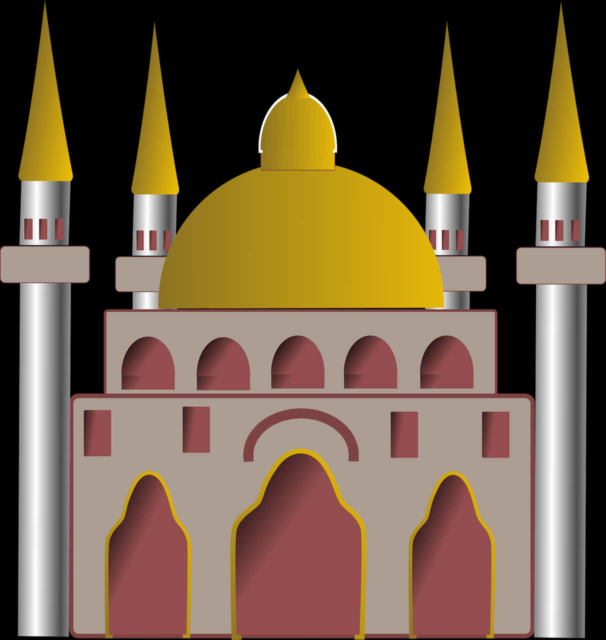 Golden Domed Mosque Illustration PNG Image