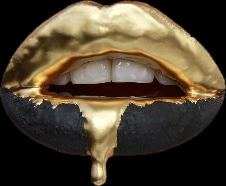 Golden Dripping Lips Artwork PNG Image