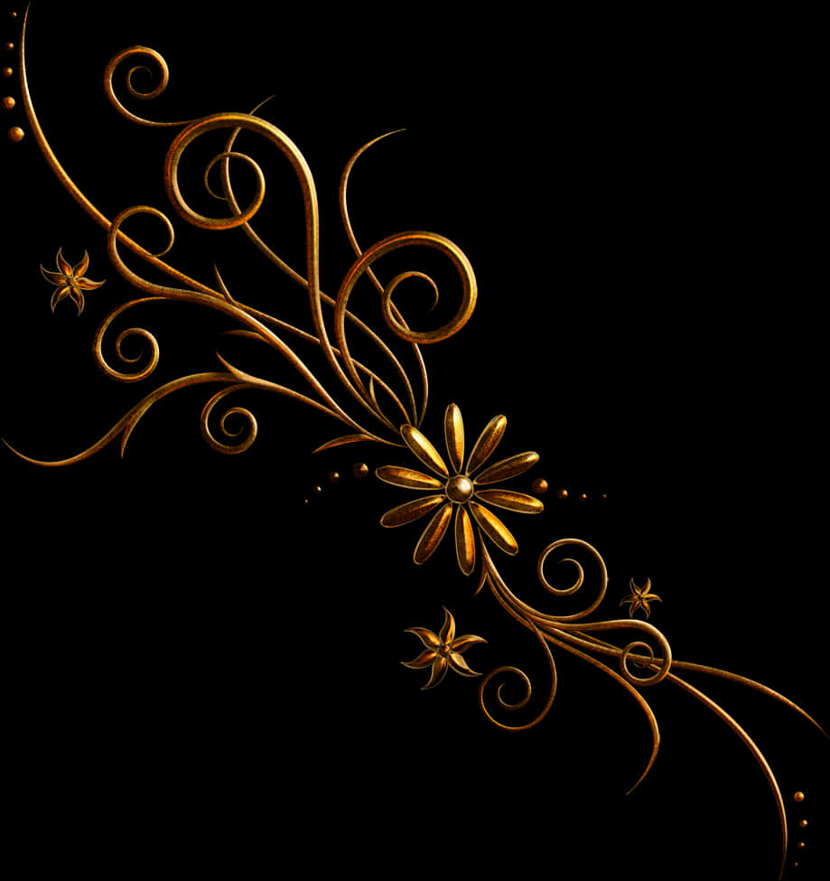 Golden_ Floral_ Artwork PNG Image