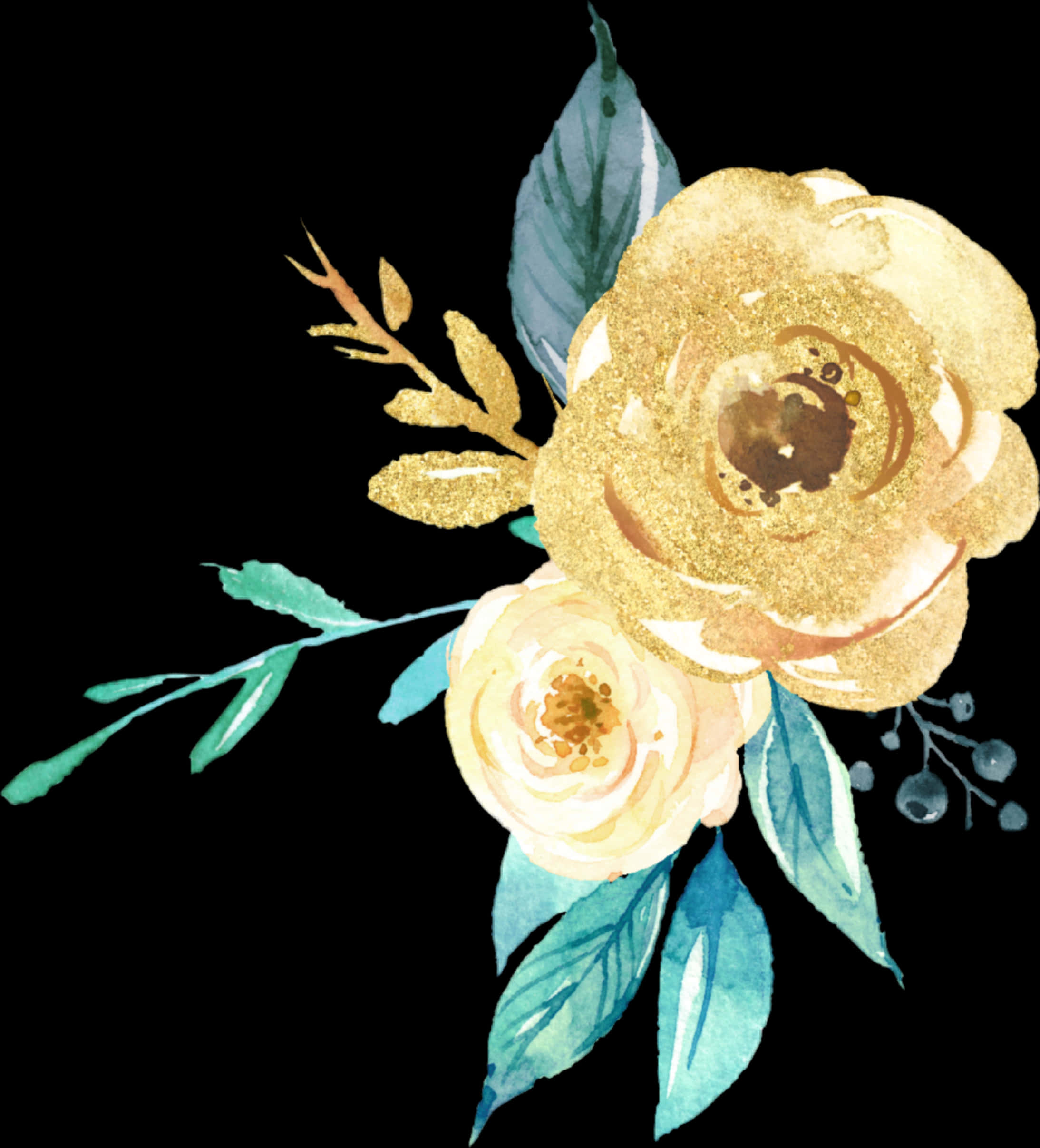 Golden Floral Artwork PNG Image