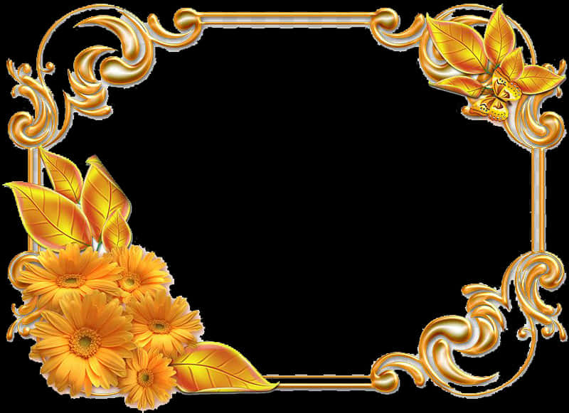 Golden Floral Decorative Frame PNG Image