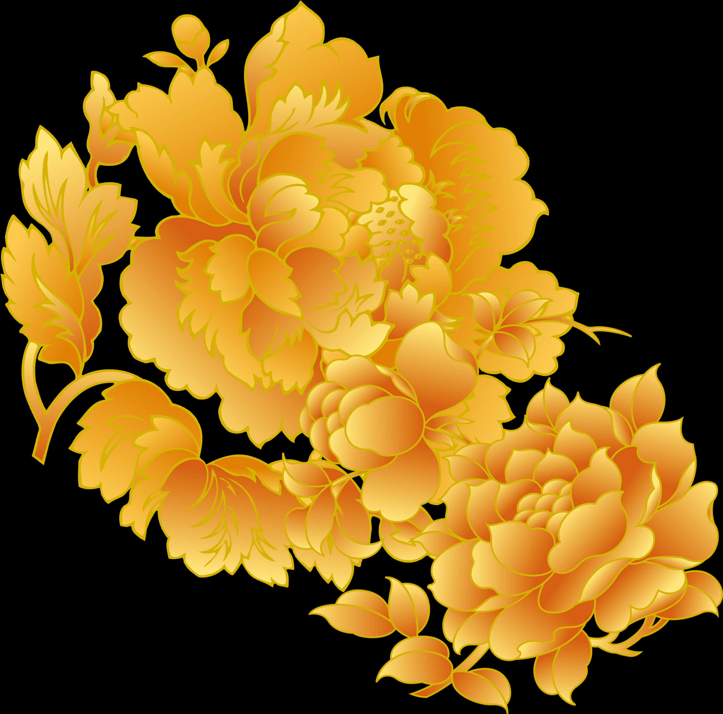 Golden Floral Design Graphic PNG Image