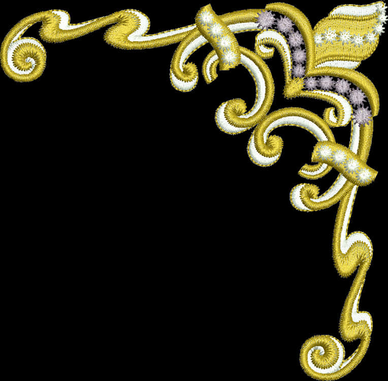 Golden Floral Embroidery Corner Design PNG Image