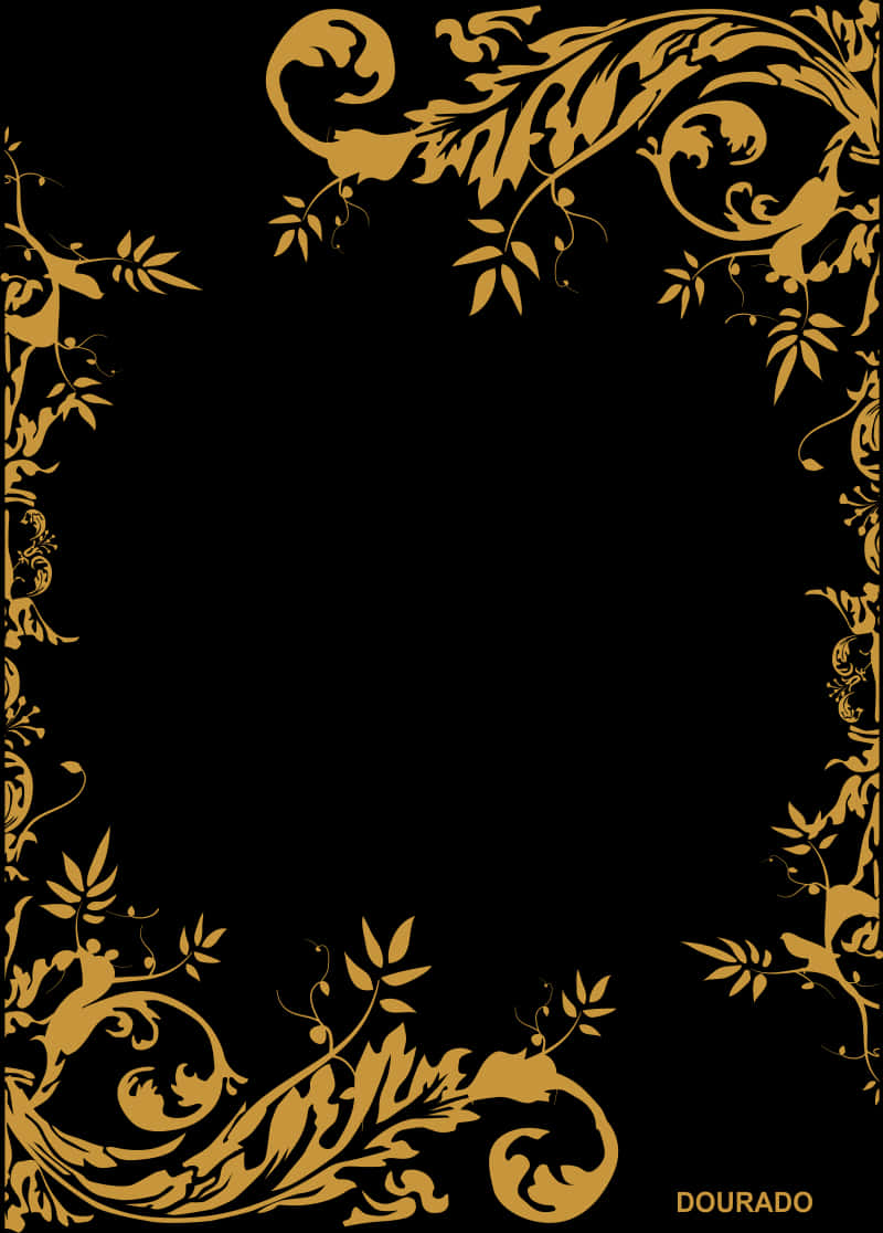 Golden Floral Frame Design PNG Image