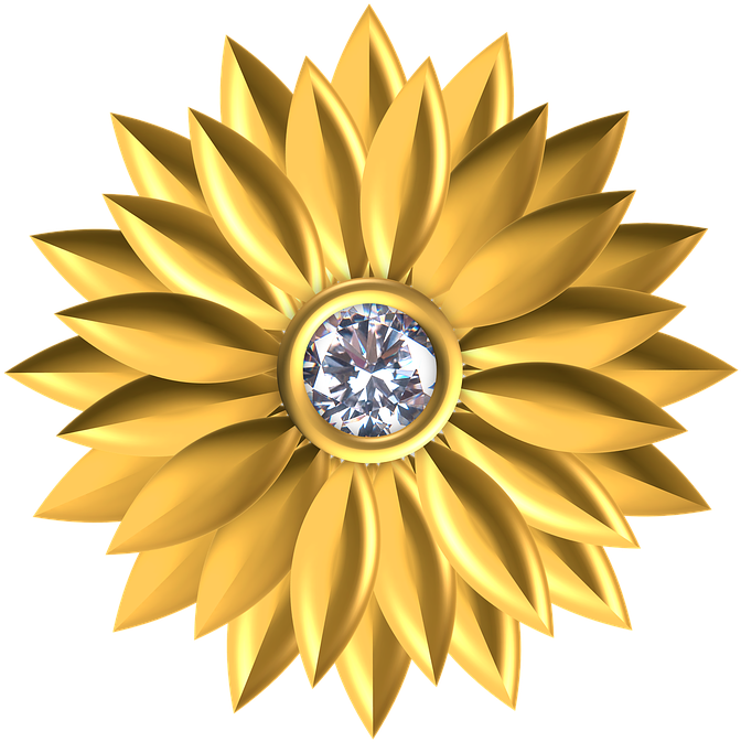 Golden Flower Diamond Center PNG Image