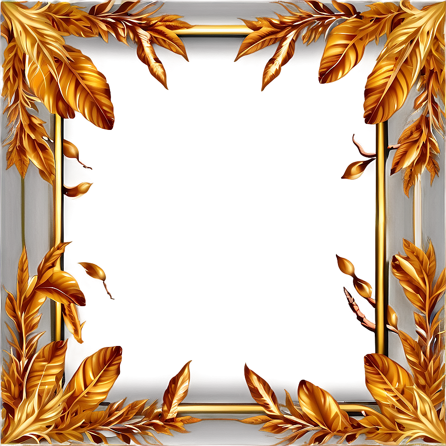 Golden Frame With Leaves Png Diu PNG Image