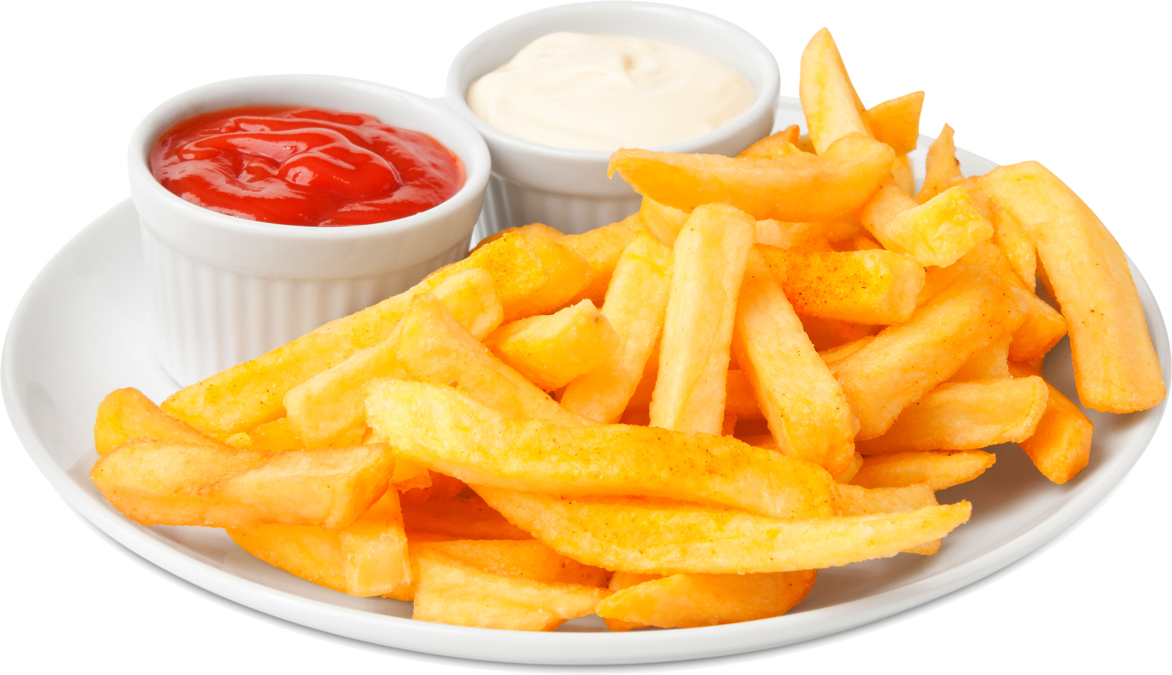 Golden French Frieswith Dipping Sauces PNG Image