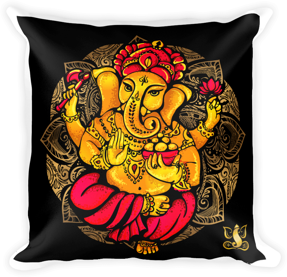 Golden Ganesh Cushion Art PNG Image