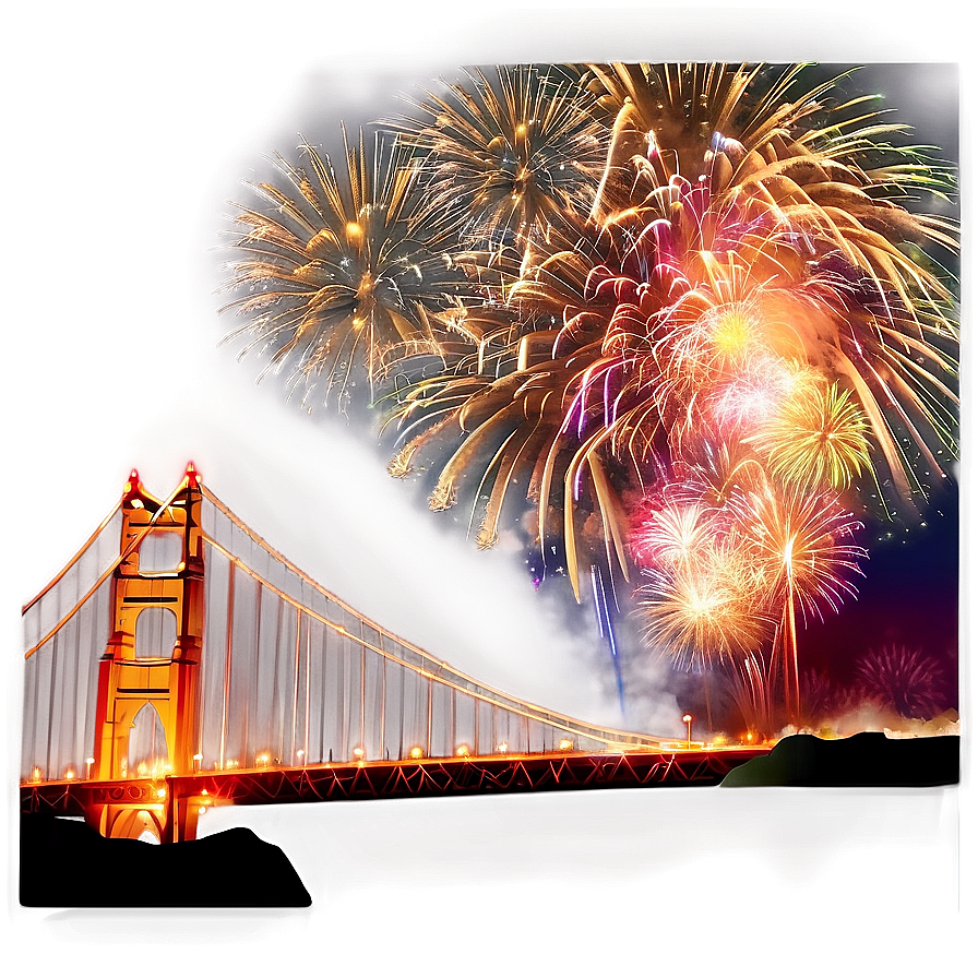 Golden Gate Bridge With Firework Celebration Png Uqd PNG Image