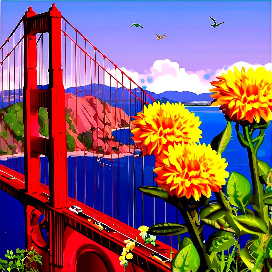 Golden Gate Bridge With Flowers In Foreground Png 06122024 PNG Image