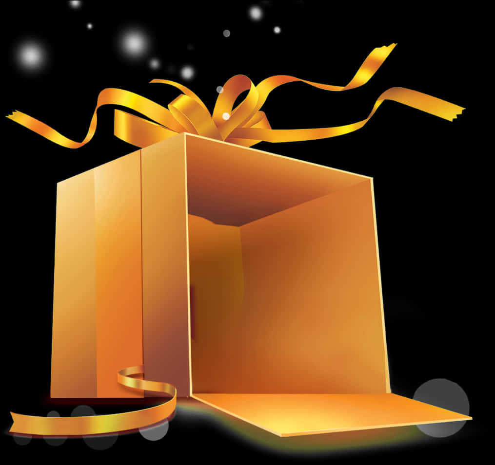 Golden Gift Box Open Ribbon PNG Image