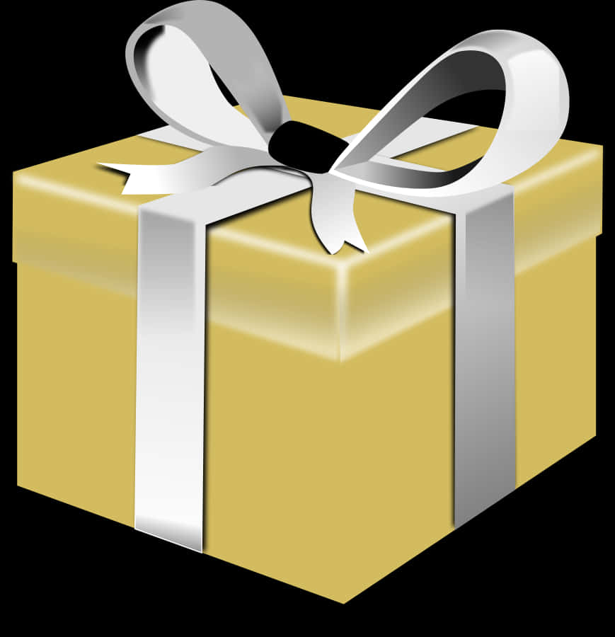 Golden Gift Boxwith Silver Ribbon PNG Image