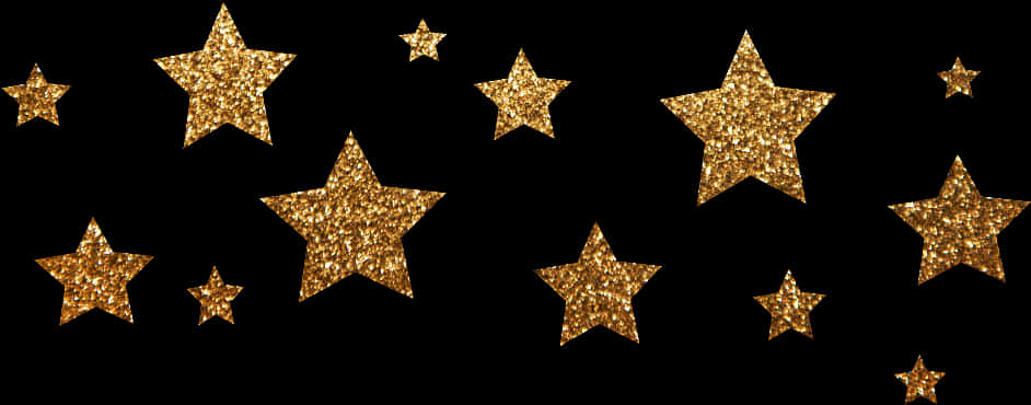 Golden Glitter Stars Black Background PNG Image