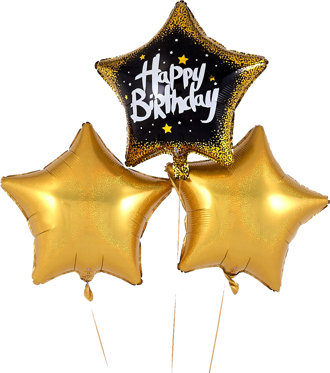 Golden Happy Birthday Star Balloons PNG Image