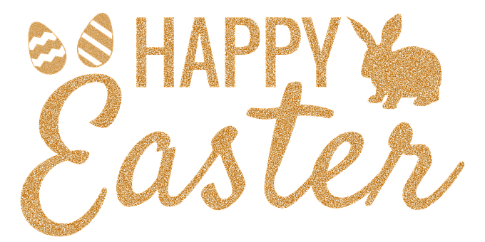 Golden Happy Easter Glitter Sign PNG Image