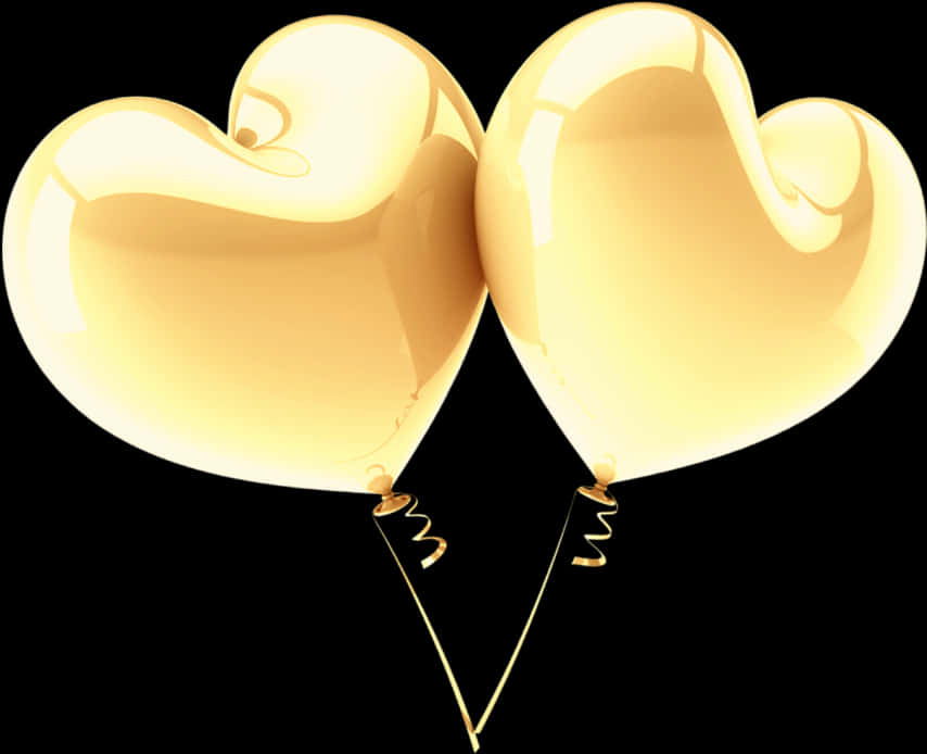 Golden Heart Balloons PNG Image