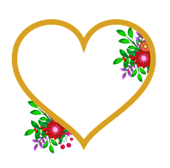 Golden Heart Floral Design PNG Image