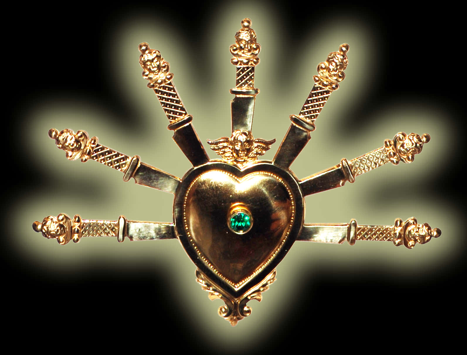 Golden Heart Surroundedby Swords PNG Image