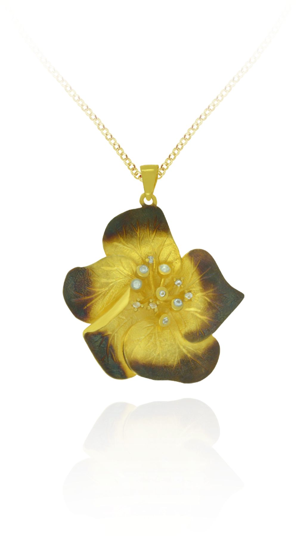 Golden Magnolia Pendant Necklace PNG Image