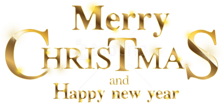 Golden Merry Christmas Happy New Year Text PNG Image