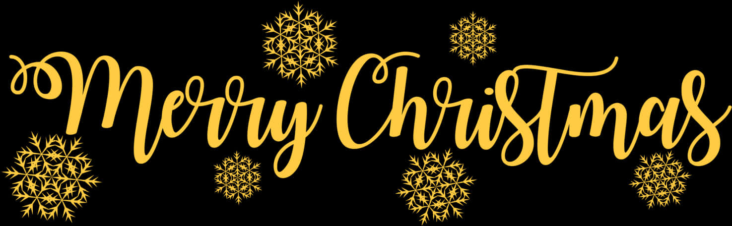 Golden Merry Christmas Text Snowflakes PNG Image