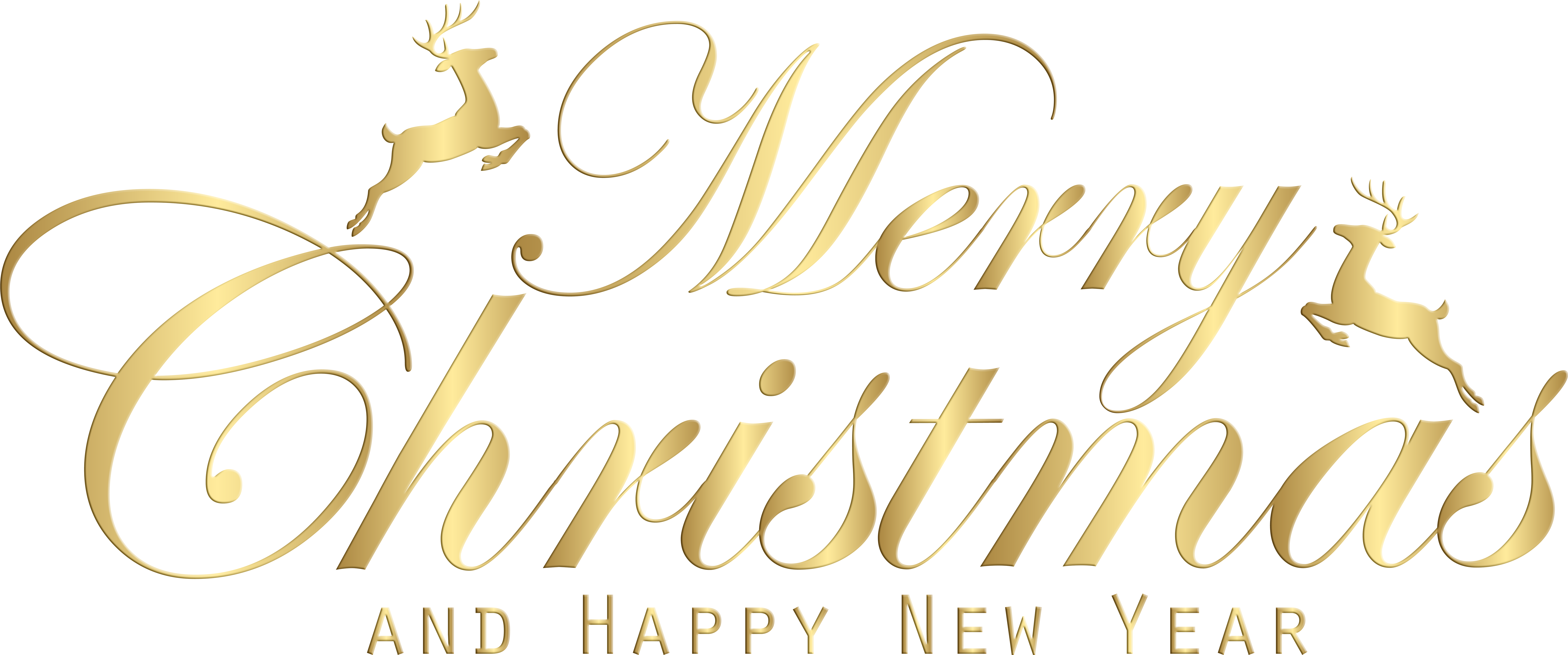 Golden Merry Christmasand Happy New Year Text PNG Image