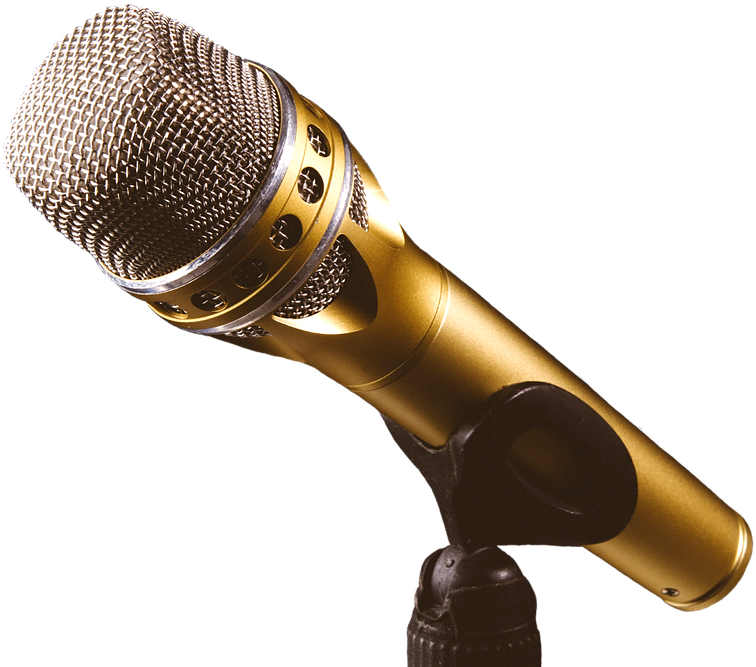 Golden Microphoneon Stand PNG Image