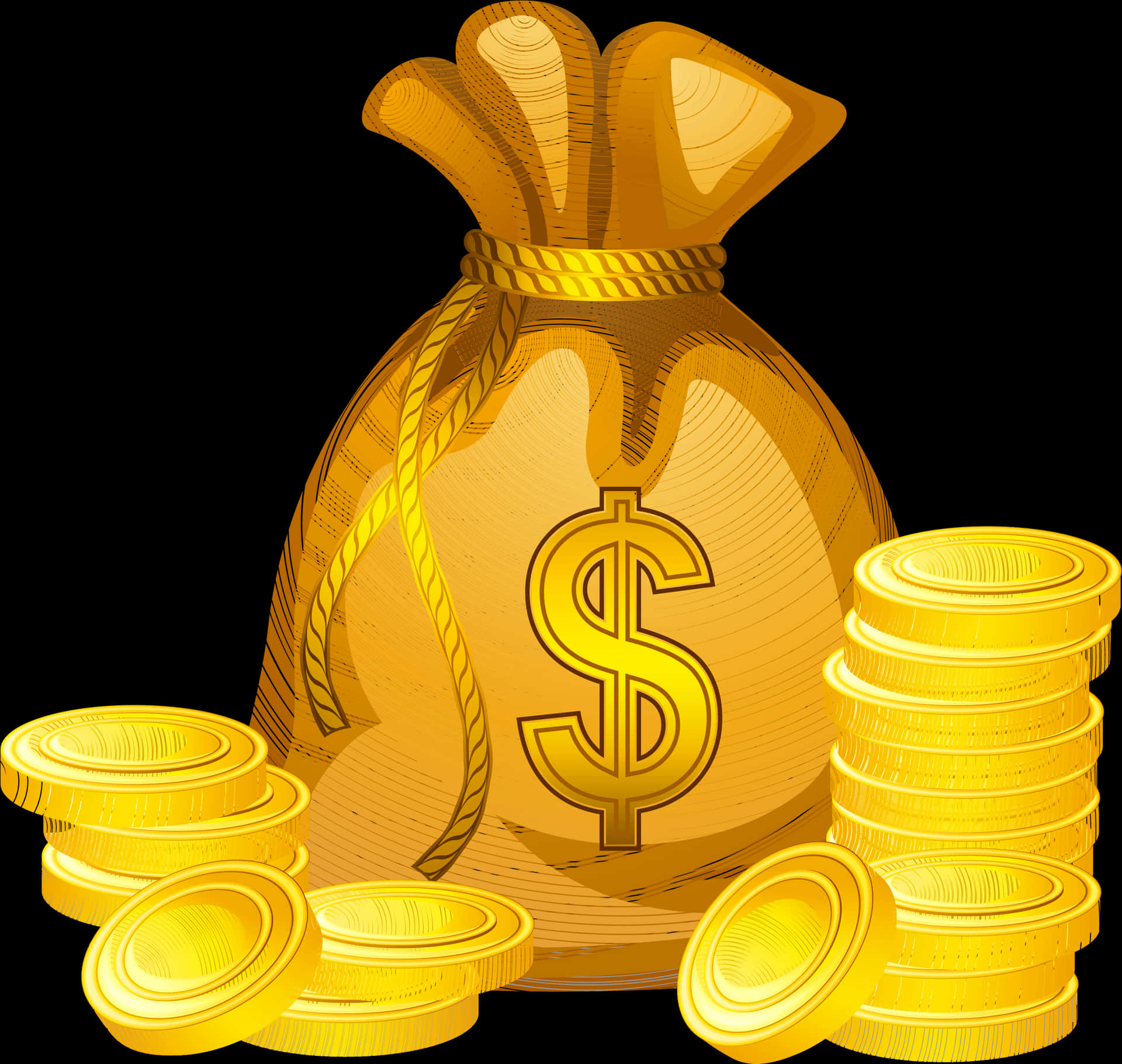 Golden Money Bagand Coins PNG Image