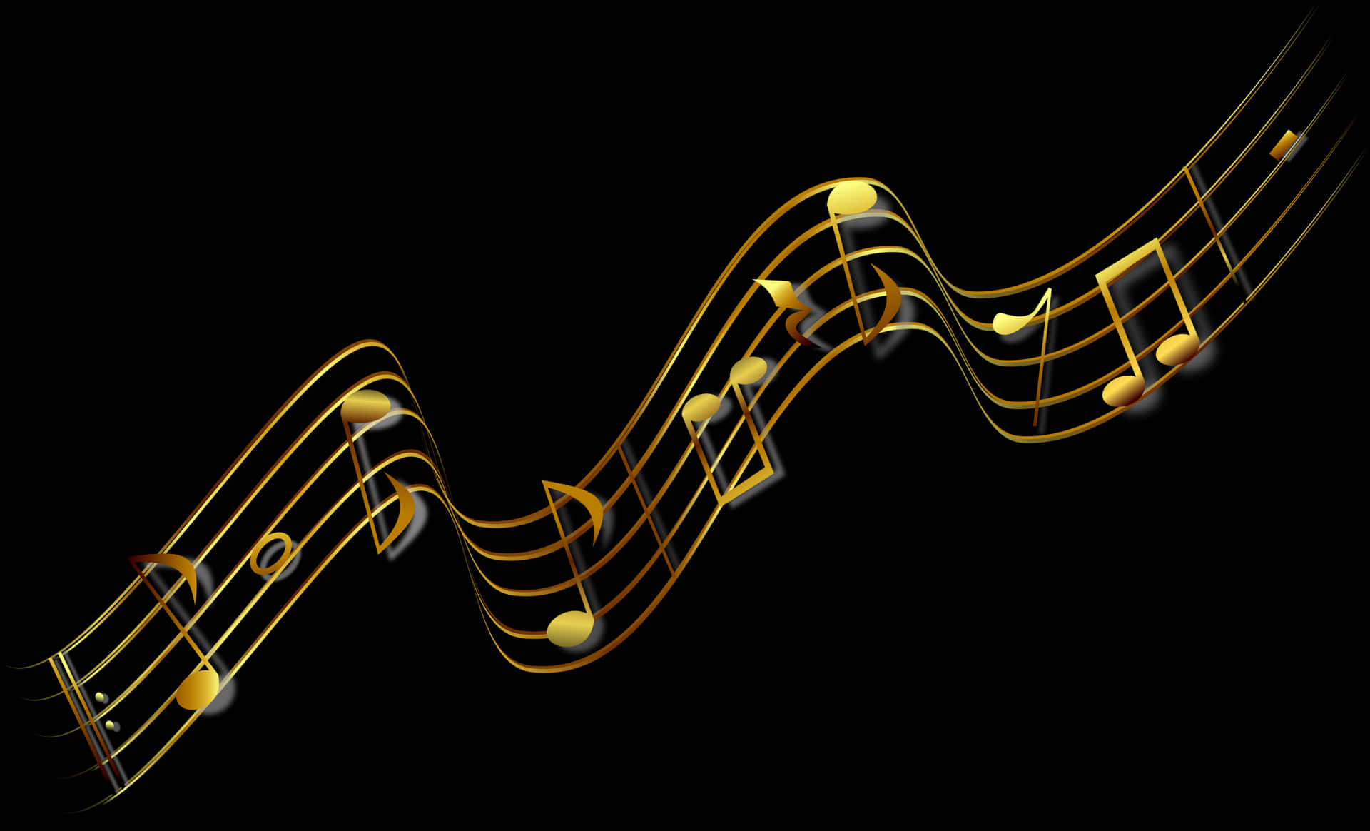 Golden Music Noteson Black Background PNG Image