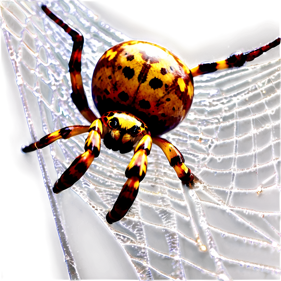 Golden Orb Spideron Web PNG Image