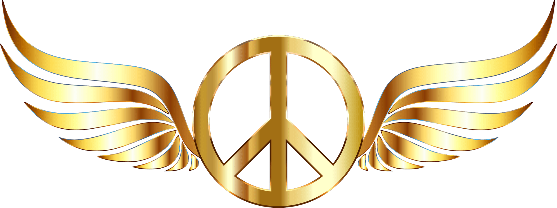 Golden Peace Symbol Wings Logo PNG Image