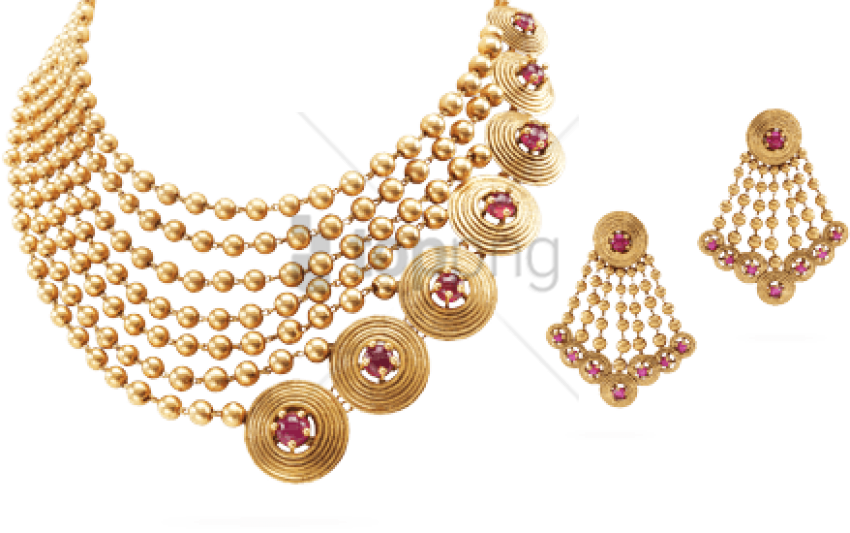 Golden Pearl Necklace Earrings Set PNG Image