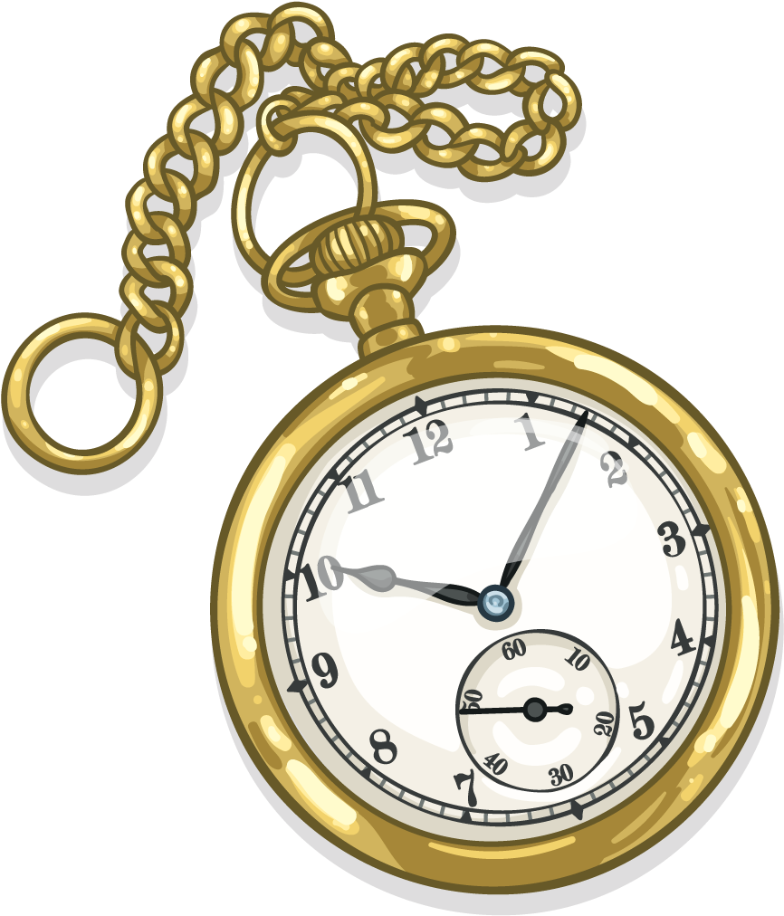 Golden Pocket Watch Illustration PNG Image