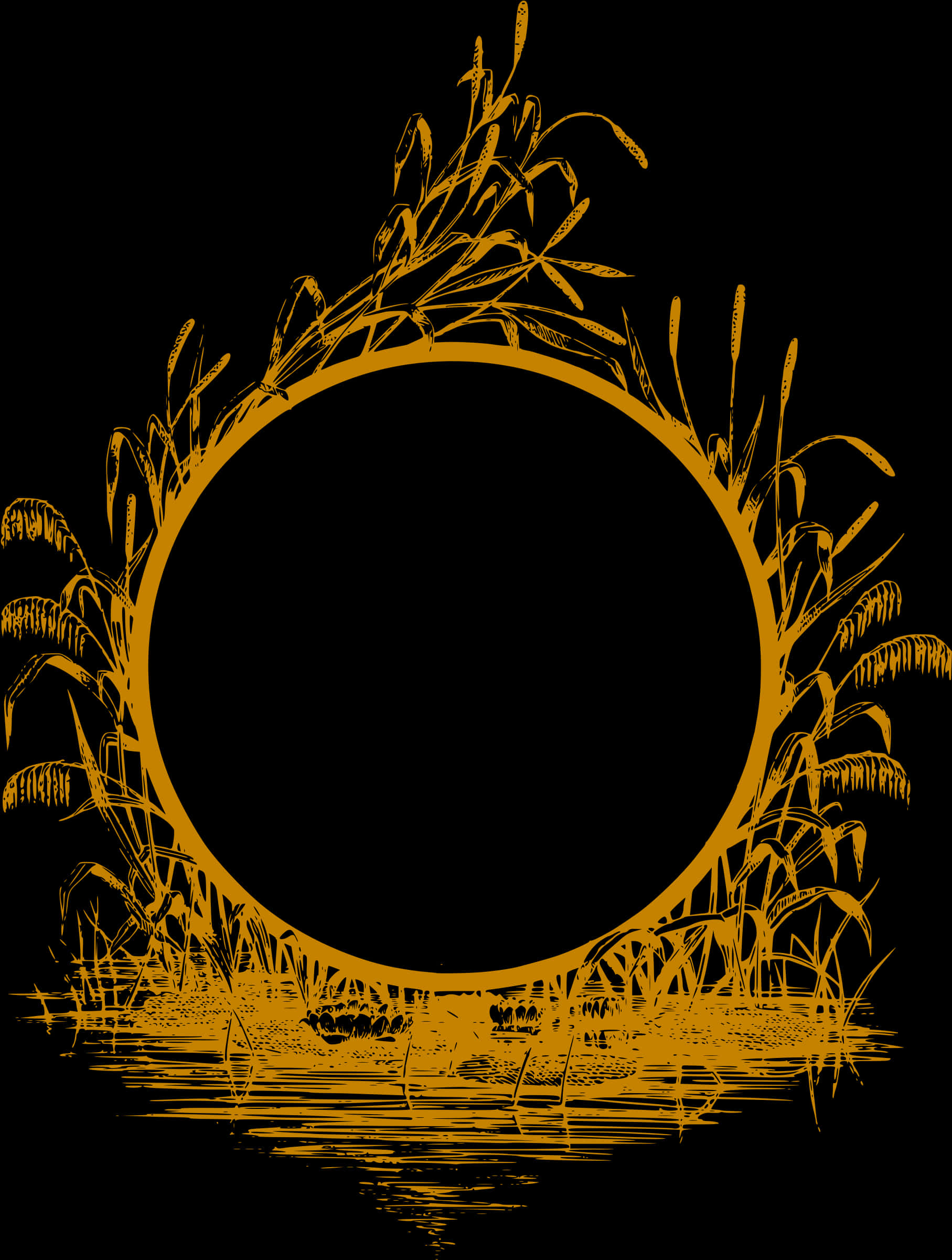 Golden Reed Circle Frame PNG Image