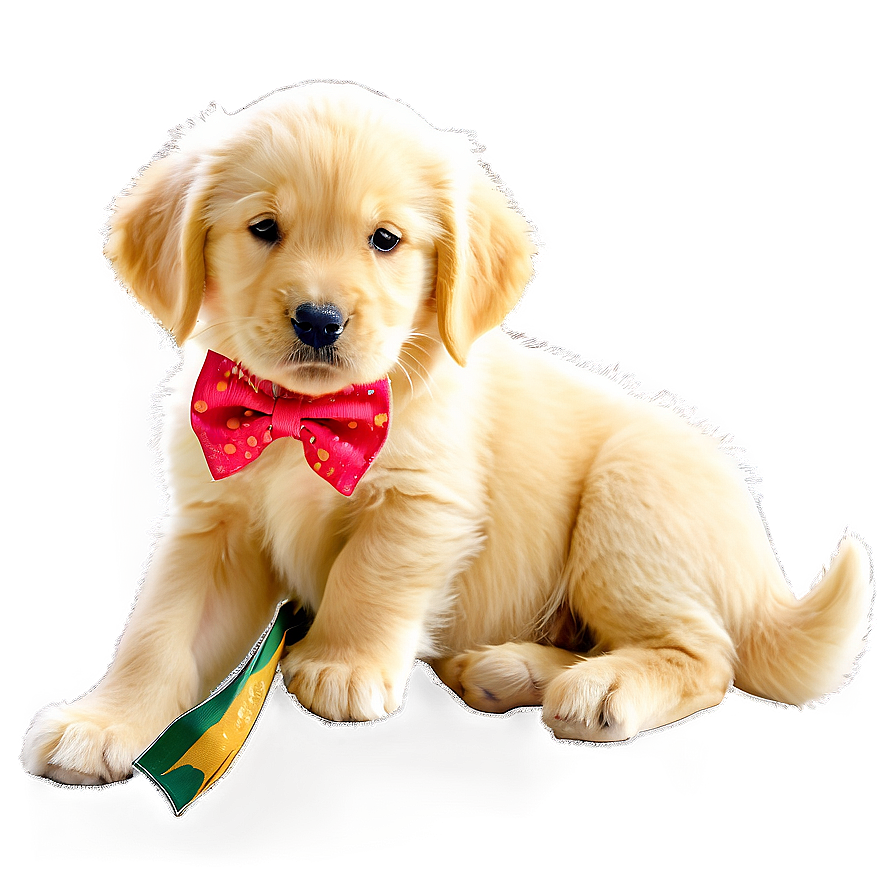 Golden Retriever Puppy With Bow Png Rxe45 PNG Image