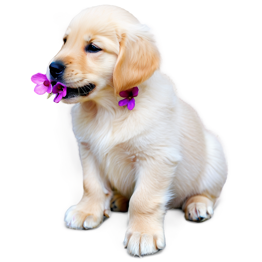 Golden Retriever Puppy With Flowers Png Apy PNG Image