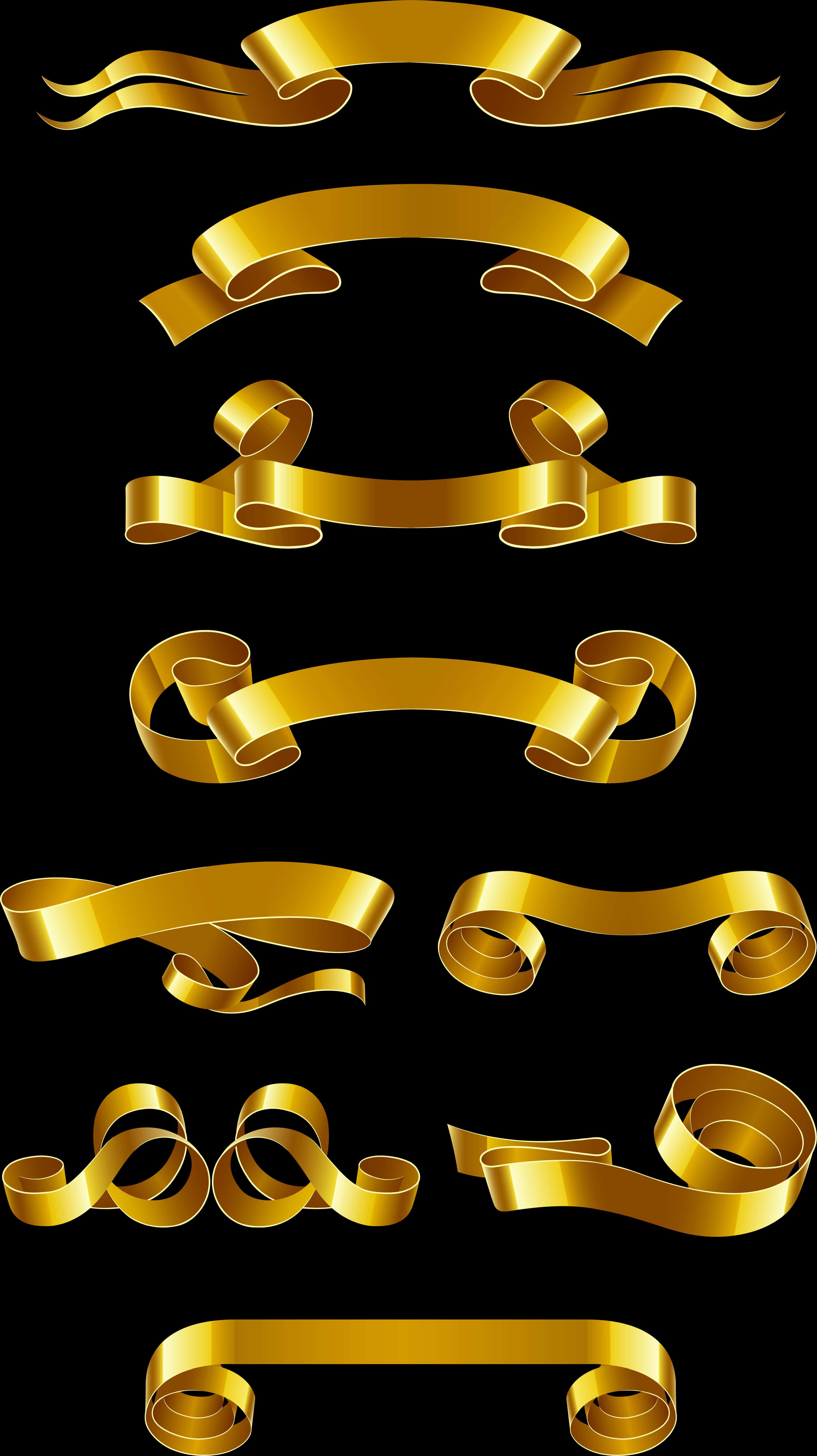 Golden Ribbon Banner Collection PNG Image