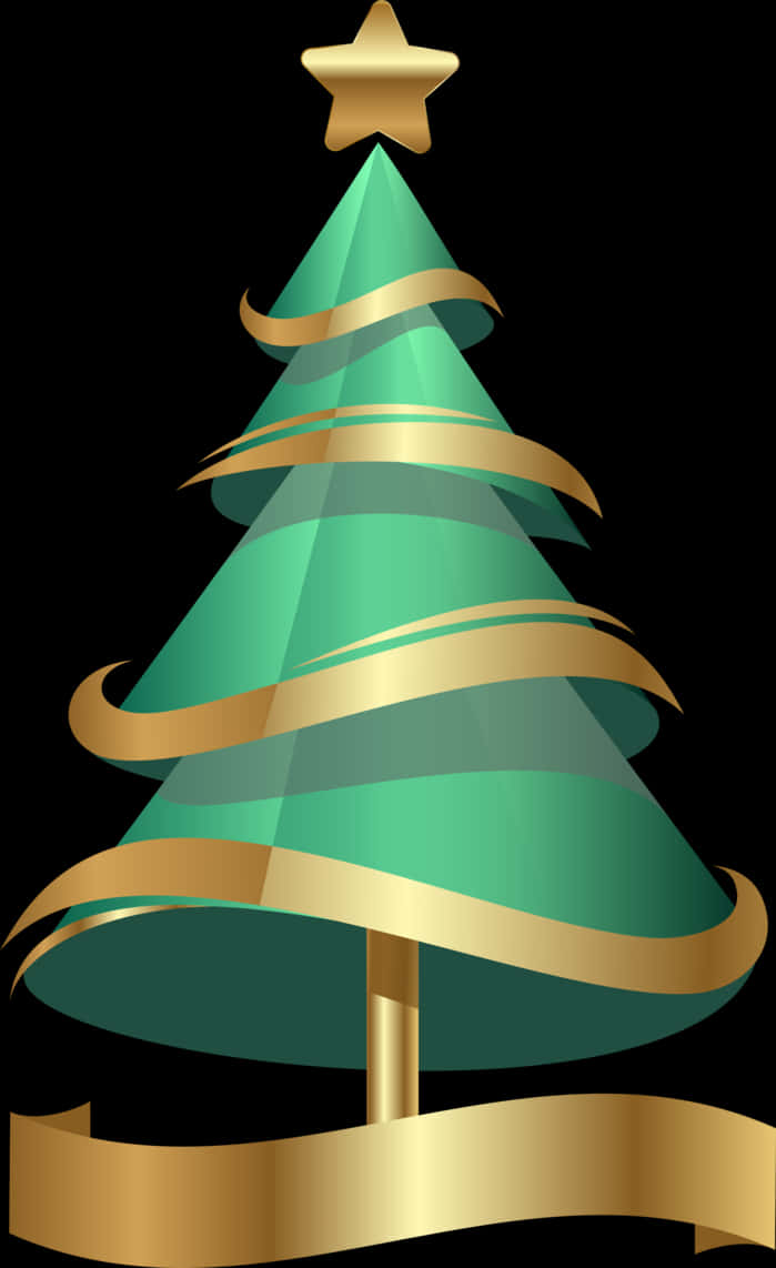 Golden Ribbon Christmas Tree PNG Image