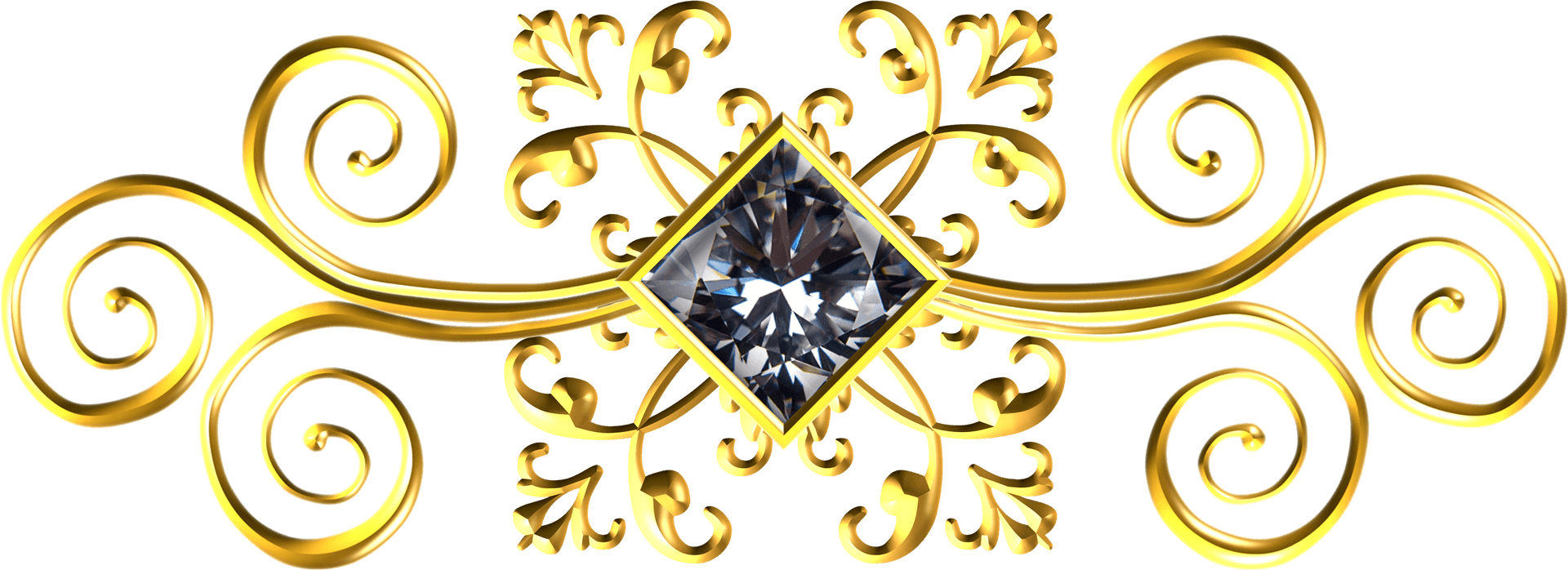 Golden_ Scrollwork_with_ Diamond_ Centerpiece.png PNG Image