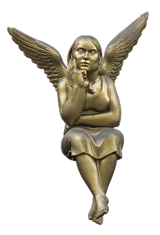 Golden Sitting Angel Sculpture PNG Image